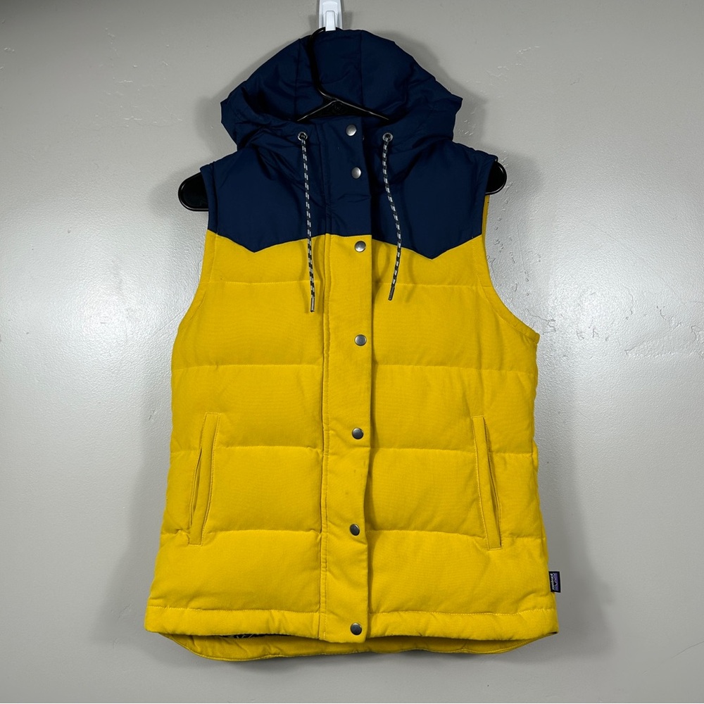 Patagonia Women’s Bivy Hooded Vest Puffer Down Jacket Sulpher Yellow Size Medium